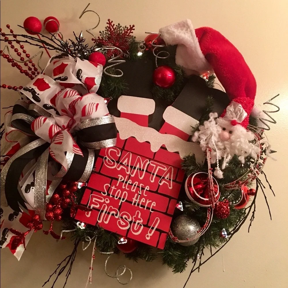 Unique Fun Red Designer Santa Christmas Wreath